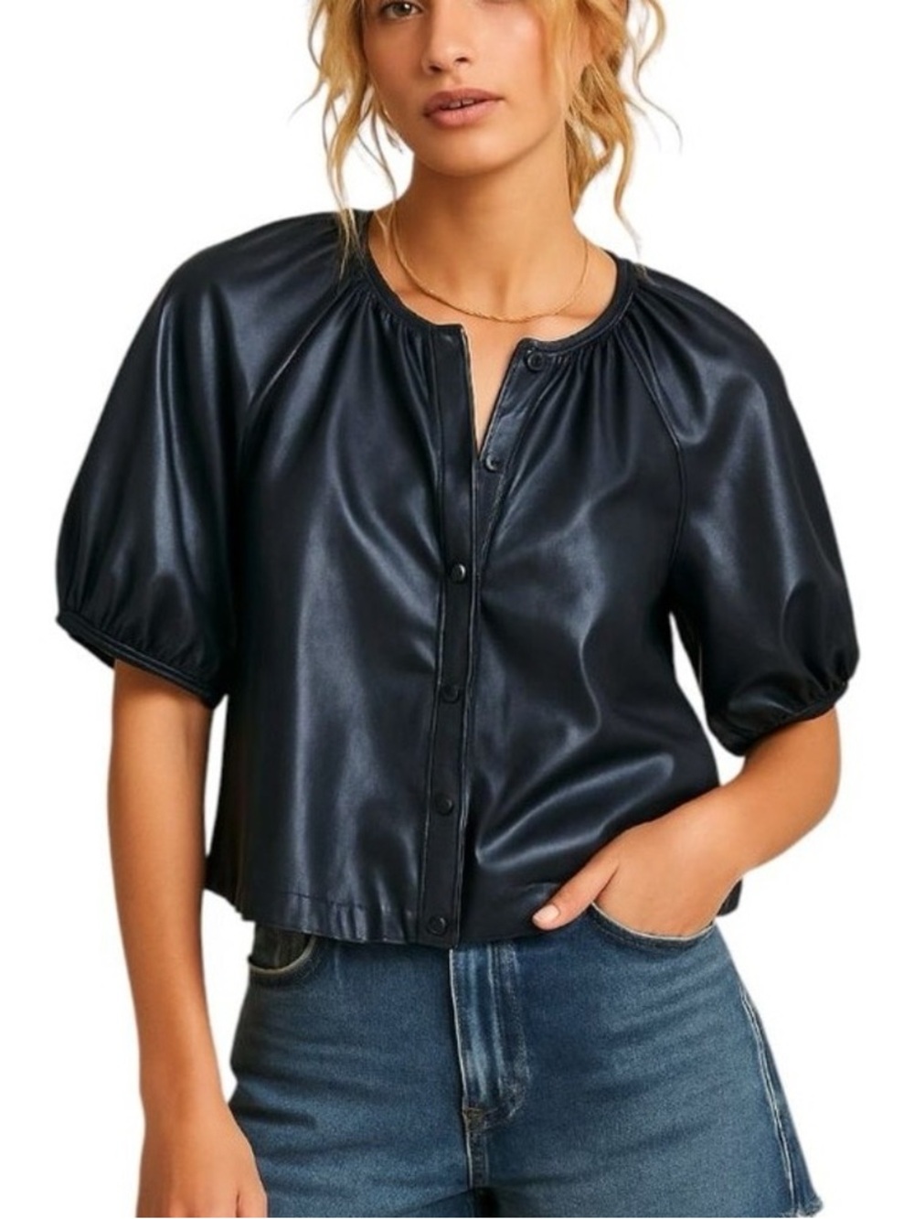 NWT Avec Les Filles Faux Leather Top